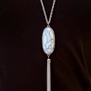 Necklace White Marble Stone Pendant Silver Chain